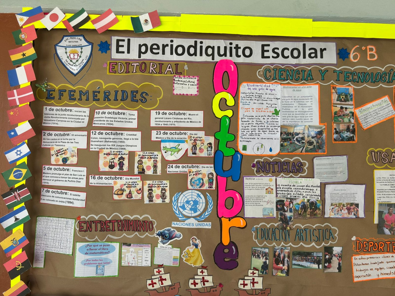 Se muestra el periódico mural de una de la escuelas de la zona