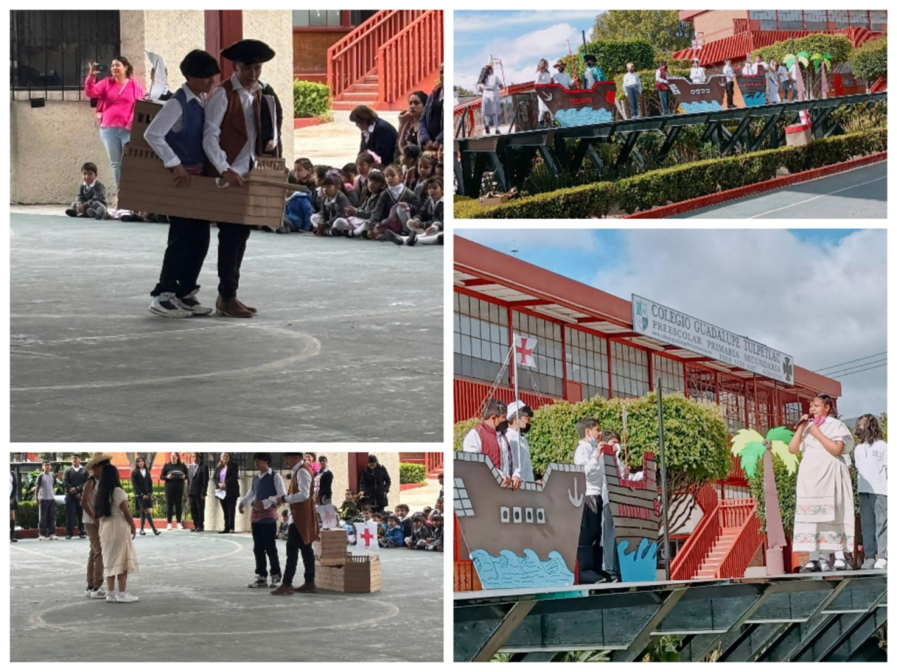 Ceremonia conmemorativa al día de la raza, con una representación de la llegada de Cristóbal Colón a América